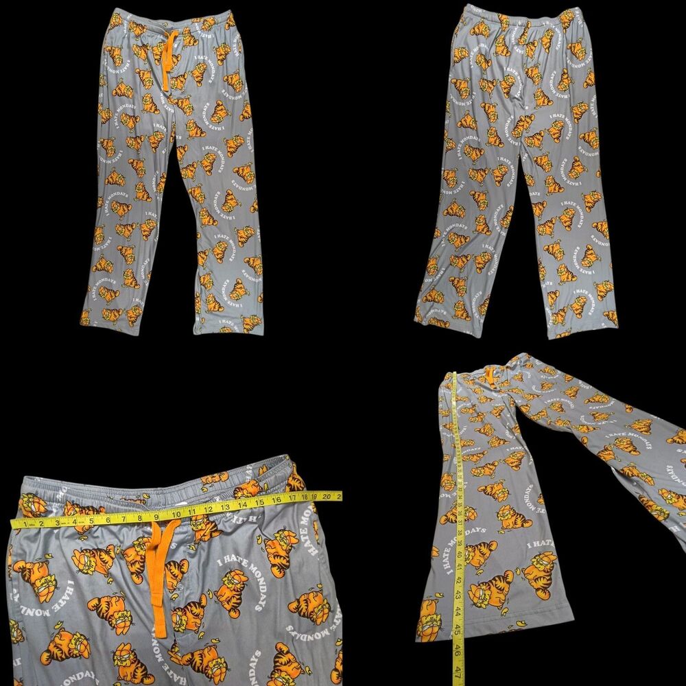 Garfield the Cat Mens Lounge Sleep Pajama Pant XL Gray Polyester Blend